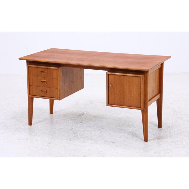 2000 - 2009 Mid-Century Teak Desk with 3 Drawers For Sale - Image 5 of 18