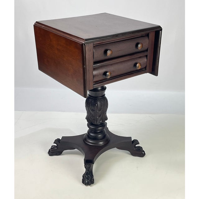 Brown 19th Century Empire Style Mahogany Drop-Leaf Work Table or Side Table For Sale - Image 8 of 18