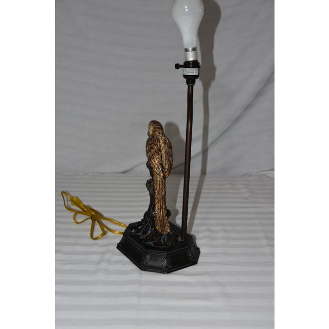 Plastic Vintage Parrot Parakeet Bird Perched on Tree Stump Faux Bronze Table Lamp For Sale - Image 7 of 11