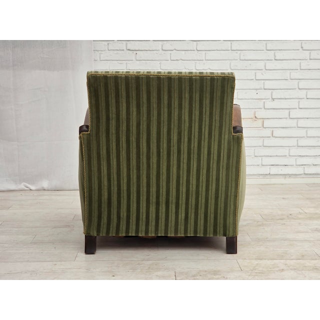 Vintage Danish Carved Oak Lounge Chair with Green Velour Upholstery, 1950s For Sale - Image 9 of 18