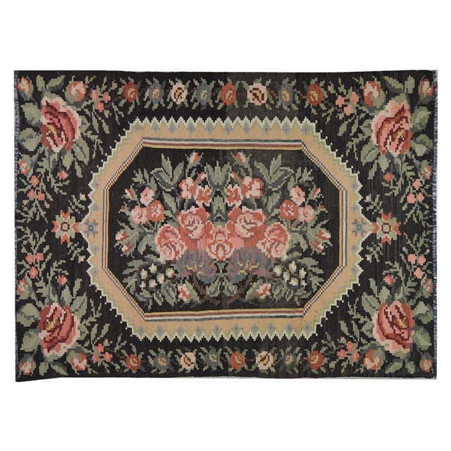 Vintage Bessarabian Floral Hand Made Organic Wool Natural Color Kilim,6'7"x9' For Sale In New York - Image 6 of 6