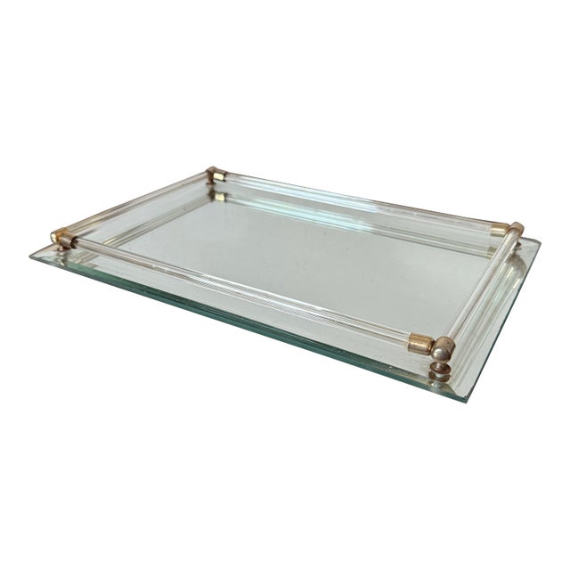 Vintage Glass Mirror and Lucite Vanity Tray For Sale