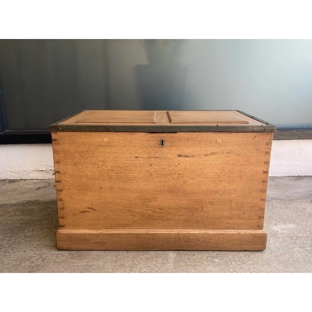 Mid 20th Century Wood and Brass Trunk For Sale - Image 10 of 10