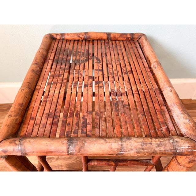Brown 20th C. Asian Bamboo Side Table With Geometric Fretwork – Chinoiserie / British Colonial For Sale - Image 8 of 11