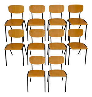 French Industrial Chairs, Set of 10