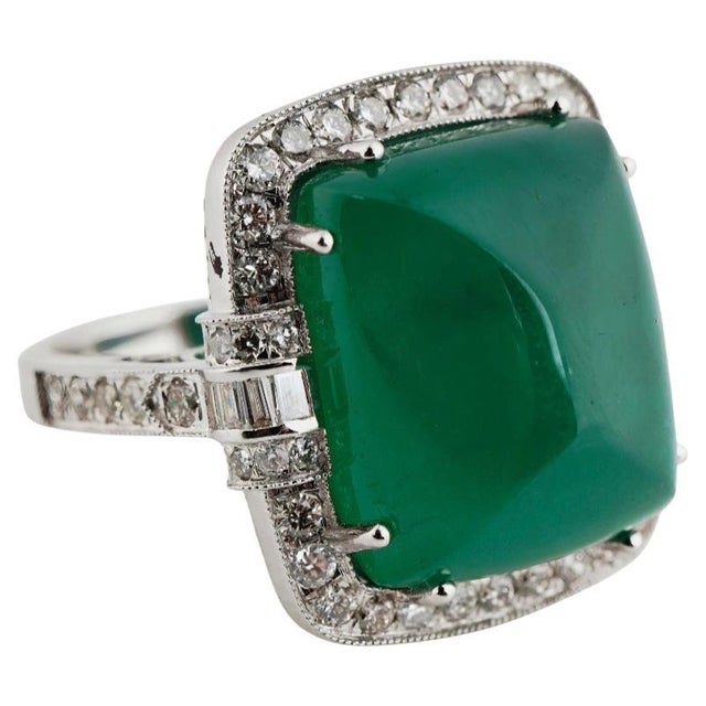 Natural Zambian caboshan Emerald diamond ring in 18k gold For Sale - Image 15 of 18
