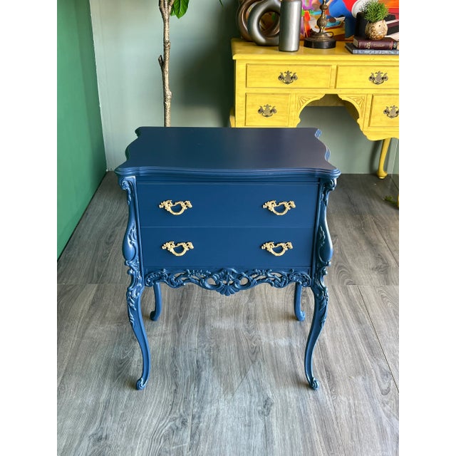 French Provincial Late 20th Century French Provincial Style Blue Nightstand For Sale - Image 3 of 7