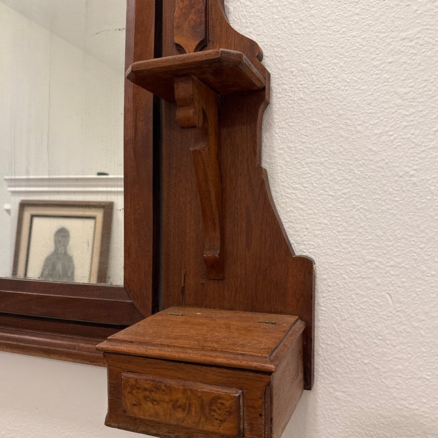 Victorian Eastlake-Style Carved Walnut Wall Mirror With Shelves & Storage Boxes For Sale In Dallas - Image 6 of 11