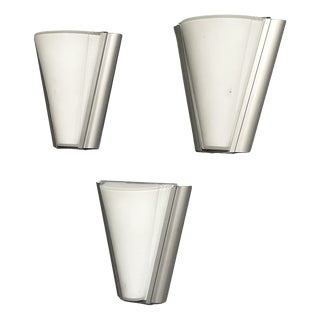 Italian Modern Opaline Glass and Metal Wall Lamps, 1980s, Set of 3 For Sale