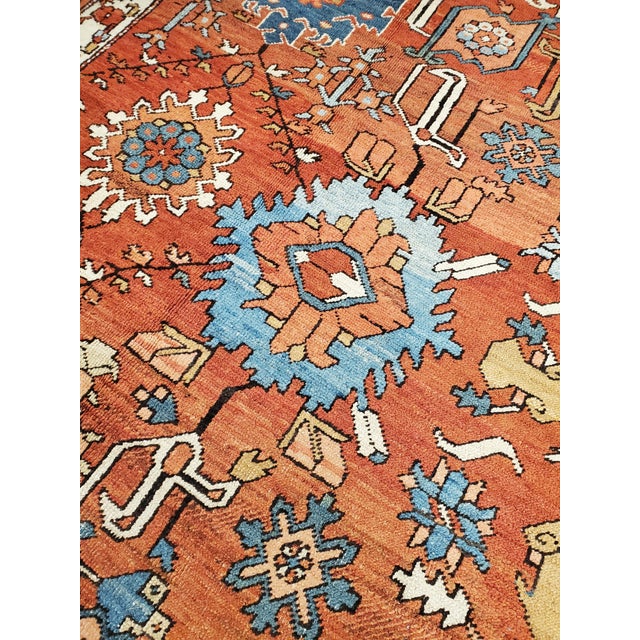 Antique Persian Serapi Carpet, Handmade Wool Oriental Rug Ivory, Rust Light Blue For Sale - Image 17 of 18