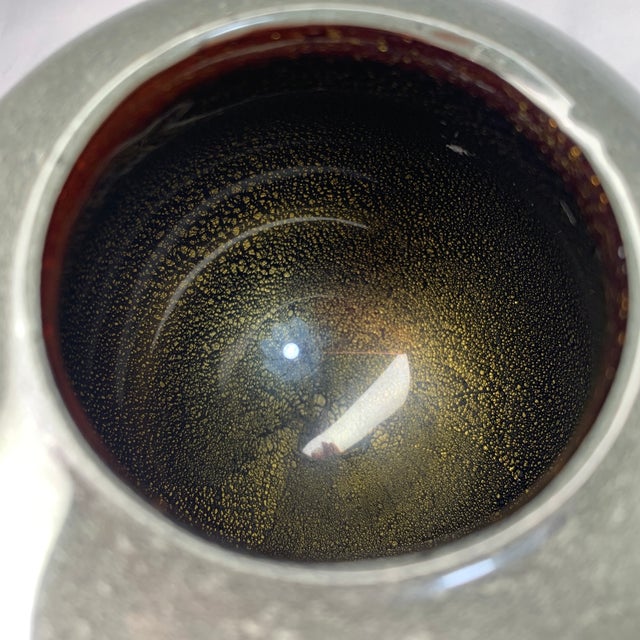 Murano Petite Vintage Murano Peleguso Round Vase With Burgundy and Gold Flakes Interior For Sale - Image 4 of 7