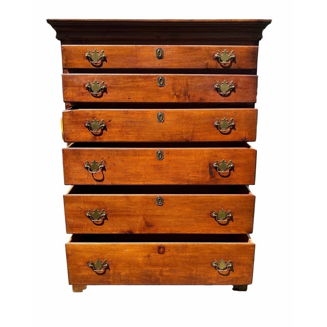 Late 18th Century Antique New England Chippendale Chestnut Six Drawer Tall Chest on Bracket Feet For Sale - Image 5 of 12