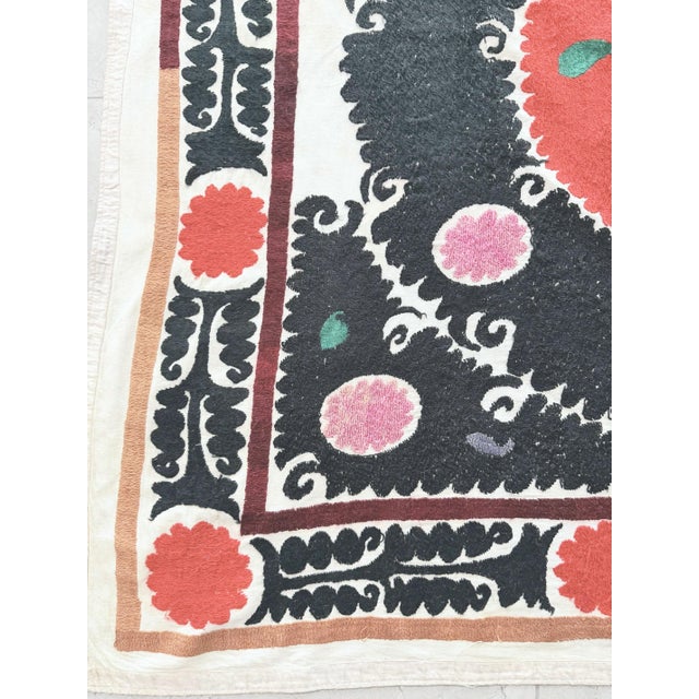 Mid-Century Modern Suzani Tablecloth - Neutral Gray Samarkand Embroidery For Sale - Image 3 of 8