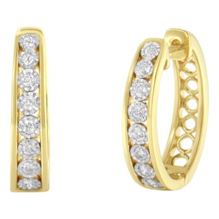 10KT Yellow and White Gold Diamond Hoop Earring (1/2 cttw, J-K Color, I2-I3 Clarity) For Sale