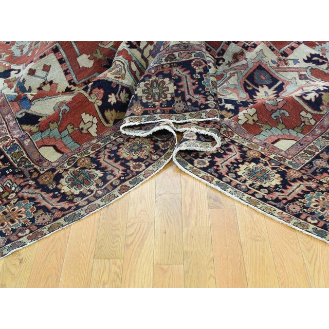 Brown 1890s Antique Persian Serapi Rust & Navy Hand Knotted Medallion Rug For Sale - Image 8 of 13