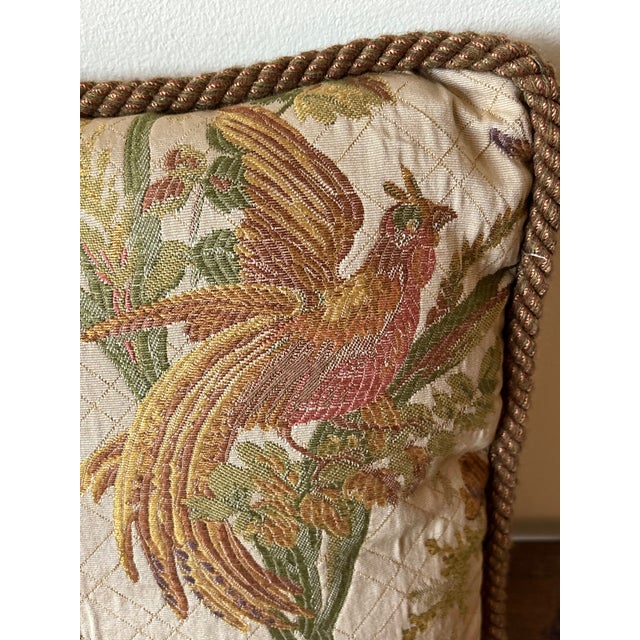 1990s Lumbar Pillow With Birds and Rope Trim For Sale - Image 4 of 8