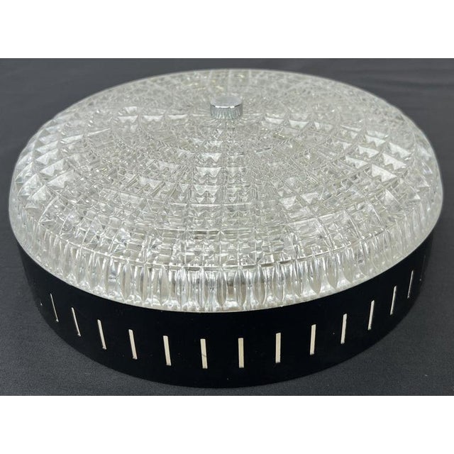 Vintage French Patterned Glass Flush Mount For Sale - Image 6 of 16