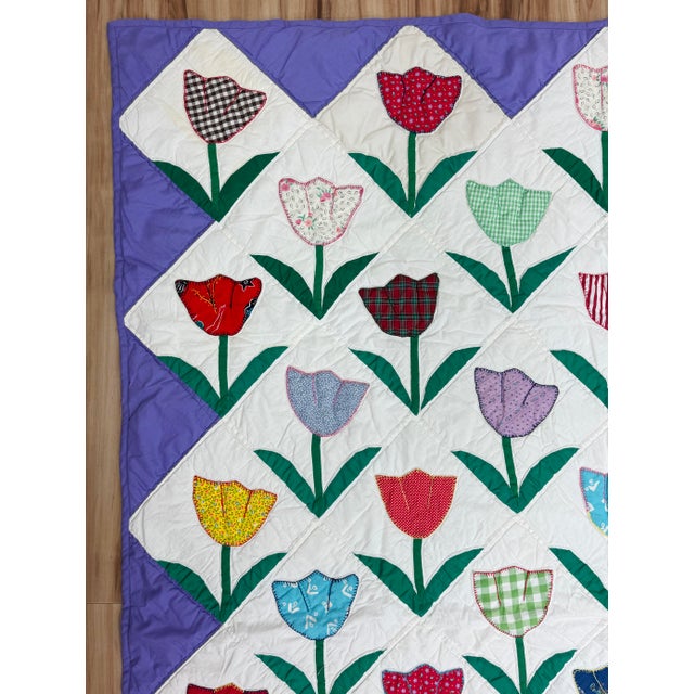 Vintage Tulip Motif Quilts, a Pair For Sale - Image 9 of 15