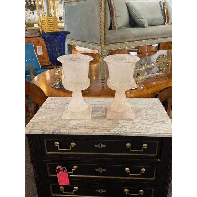 Modern Pair of Polished Rock Crystal Vases For Sale - Image 3 of 7