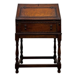 Antique Early 20th Century English Jacobean Oak Bureau For Sale