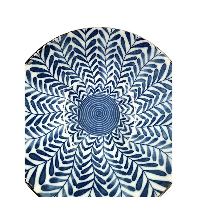 2020s Japanese Hand Painted Blue & White Porcelain Soup Bowls With Botanical Leaf Pattern - Set of 6 For Sale - Image 5 of 10