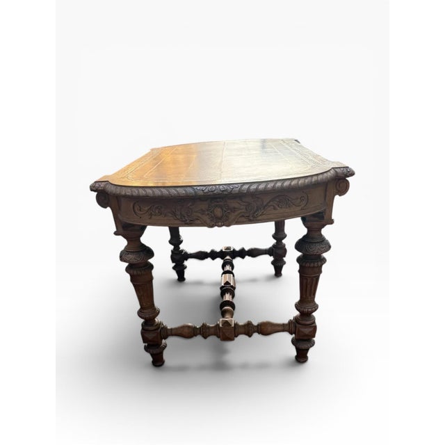 Renaissance Revival Oak Writing Desk With Tooled Leather Top, Late 19th–Early 20th Century For Sale - Image 9 of 18