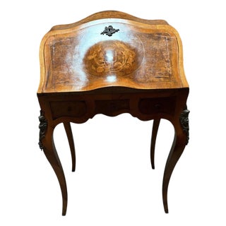 Antique Petite French Inlaid Secretary Desk For Sale
