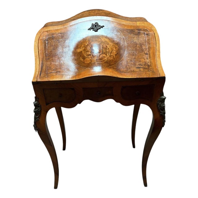 Antique Petite French Inlaid Secretary Desk For Sale