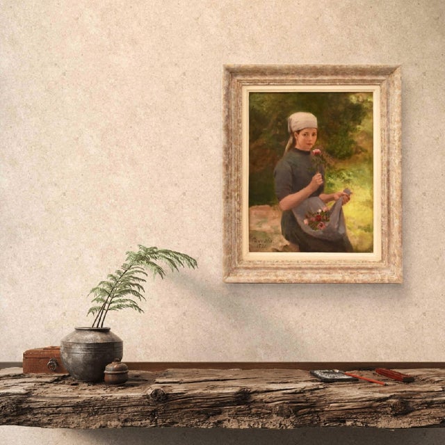 The antique paintings category presents an oil on canvas painting depicting a female portrait outdoors, dating to the late...