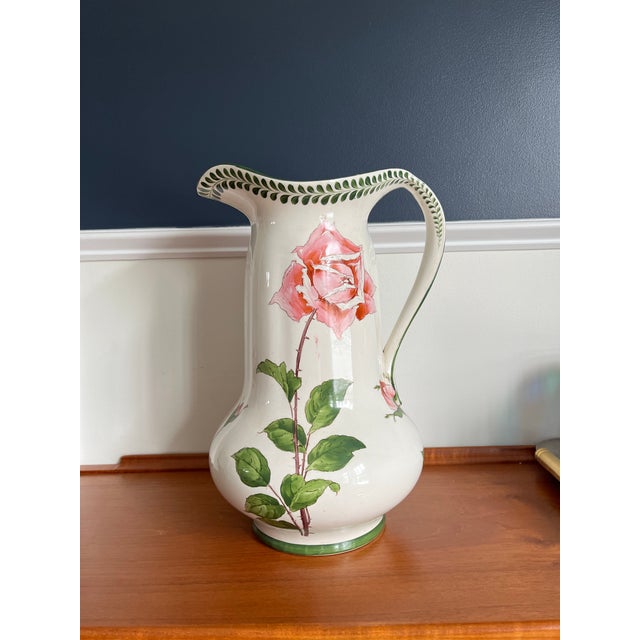 Early 20th Century Vintage Furnivals Hand Painted Rose Water Jug Pitcher For Sale - Image 5 of 9