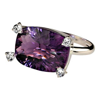 AJD Contemporary Scintillating Amethyst and White Zircon Ring Size 8 For Sale