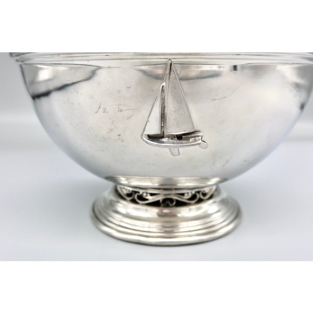 Metal Vintage Handmade Pewter Bowl — Shirley Pewter Shop, Williamsburg, Sailboat Medallion For Sale - Image 7 of 7