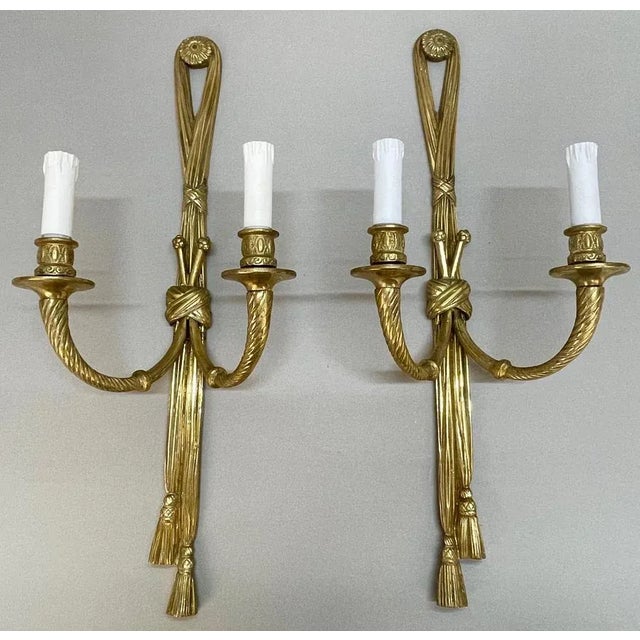 19th Century Louis XVI Style Knot and Tassel Candle Wall Lights, Set of 2 For Sale - Image 11 of 18