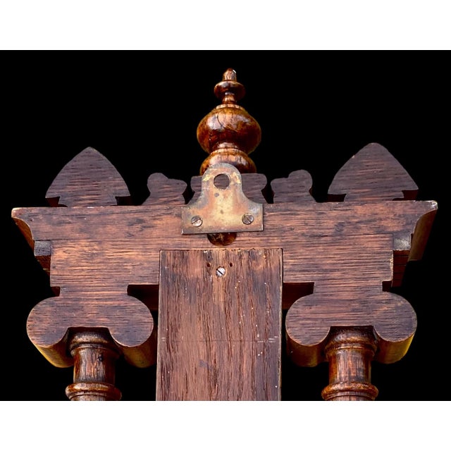 Antique English Carved Oak Wall Hanging Barometer For Sale - Image 13 of 17