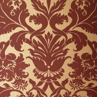 Sample - Schumacher Fiorella Damask Wallpaper in Red on Gold For Sale