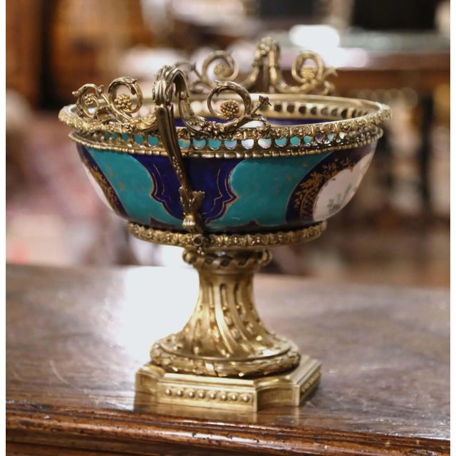 19th Century French Sevres Style Ormolu Mounted Porcelain Jardinière For Sale - Image 9 of 13