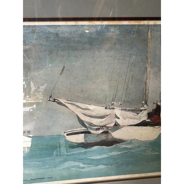1970s 1970s Signed and Framed Seascape Painting of Boat For Sale - Image 5 of 10