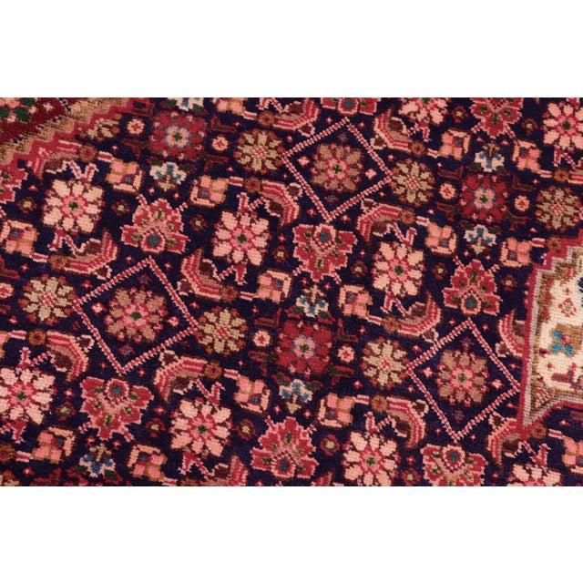 Textile 1970s Hand-Knotted Wool Rug 9.11x12.6 Blue & Red Floral Medallion Traditional For Sale - Image 7 of 7