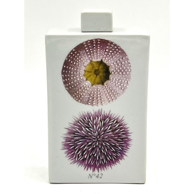 Vintage Fabienne Jouvin Paris Handpainted Sea Urchins Vase with Lid. One side features purple sea urchins and the other...
