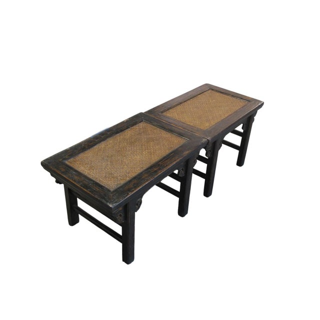 Chinese Pair of Rattan Top Side Tables For Sale - Image 3 of 9