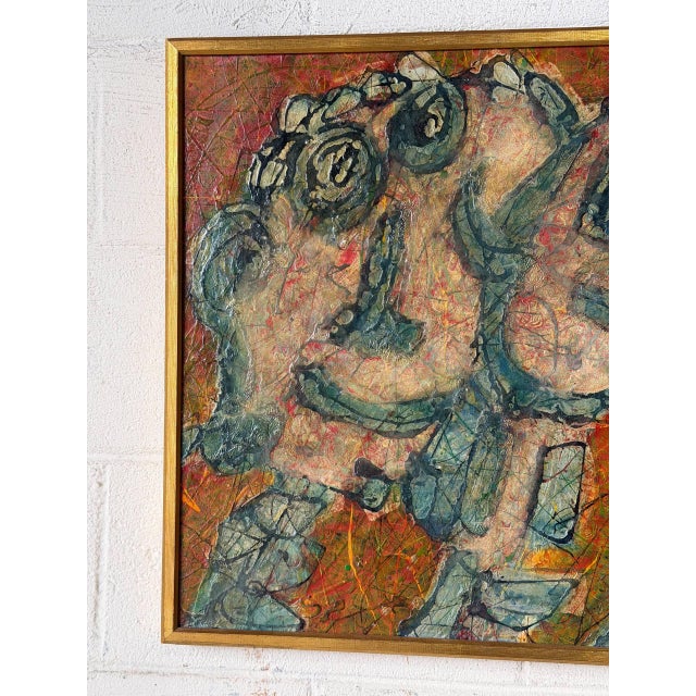 Duncan Framed Abstract Textured Figurative Painting Vintage Mid-Century Modern 1970s For Sale - Image 9 of 10
