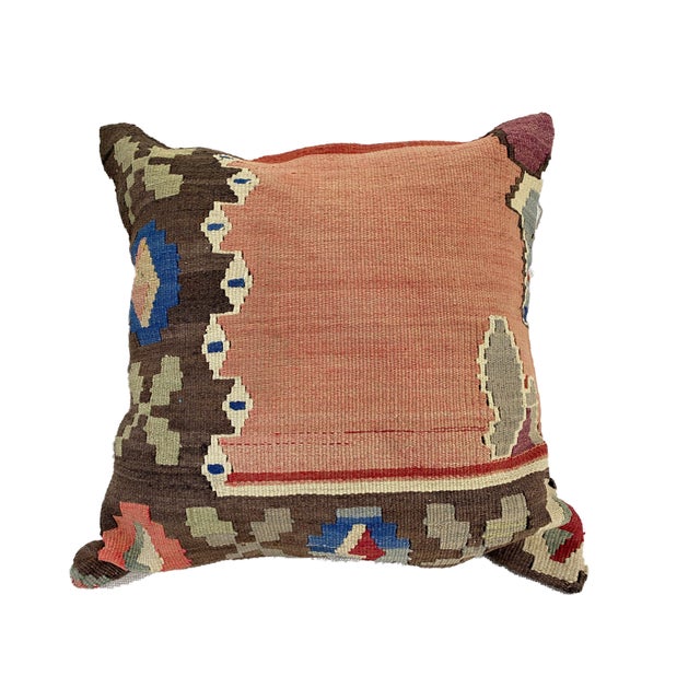 Custom Made Old Turkish Tribal Kilim Pillow Cover 20" by 20" For Sale - Image 4 of 5