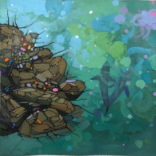 Bond III by Ifeoluwa Alade | Acrylic on canvas Abstract composition with rocks and fish. For Sale