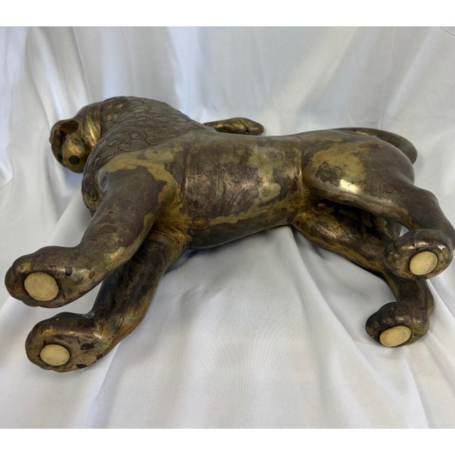 1960s Pair of Monumental Brass Lion Sculptures With Aged Patina – Neoclassical Regency Style For Sale - Image 13 of 13