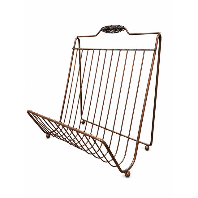 Metal Vintage Mid Century Wire Magazine Rack With Wrapped Handle For Sale - Image 7 of 7