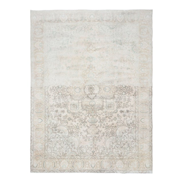 1970s Vintage Persian Handmade Wool Cotton Beige Area Rug For Sale