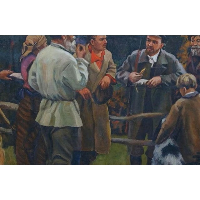 1970s Lenin and the Peasants, Oil Painting, Socialist Realism 118-178 For Sale - Image 4 of 6