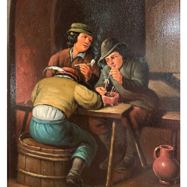 Pair of 19th Century Flemish Tavern Scene Oil Paintings on Copper For Sale - Image 9 of 12