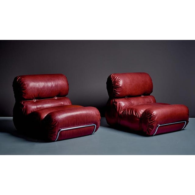 An exceptional and rare pair of Italian Space Age lounge chairs dating from the early 1970s. This model is closely related...