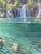 Hanging Lake with Weber by Bruce A Gómez | Pastel Painting of a serene lake with waterfalls For Sale